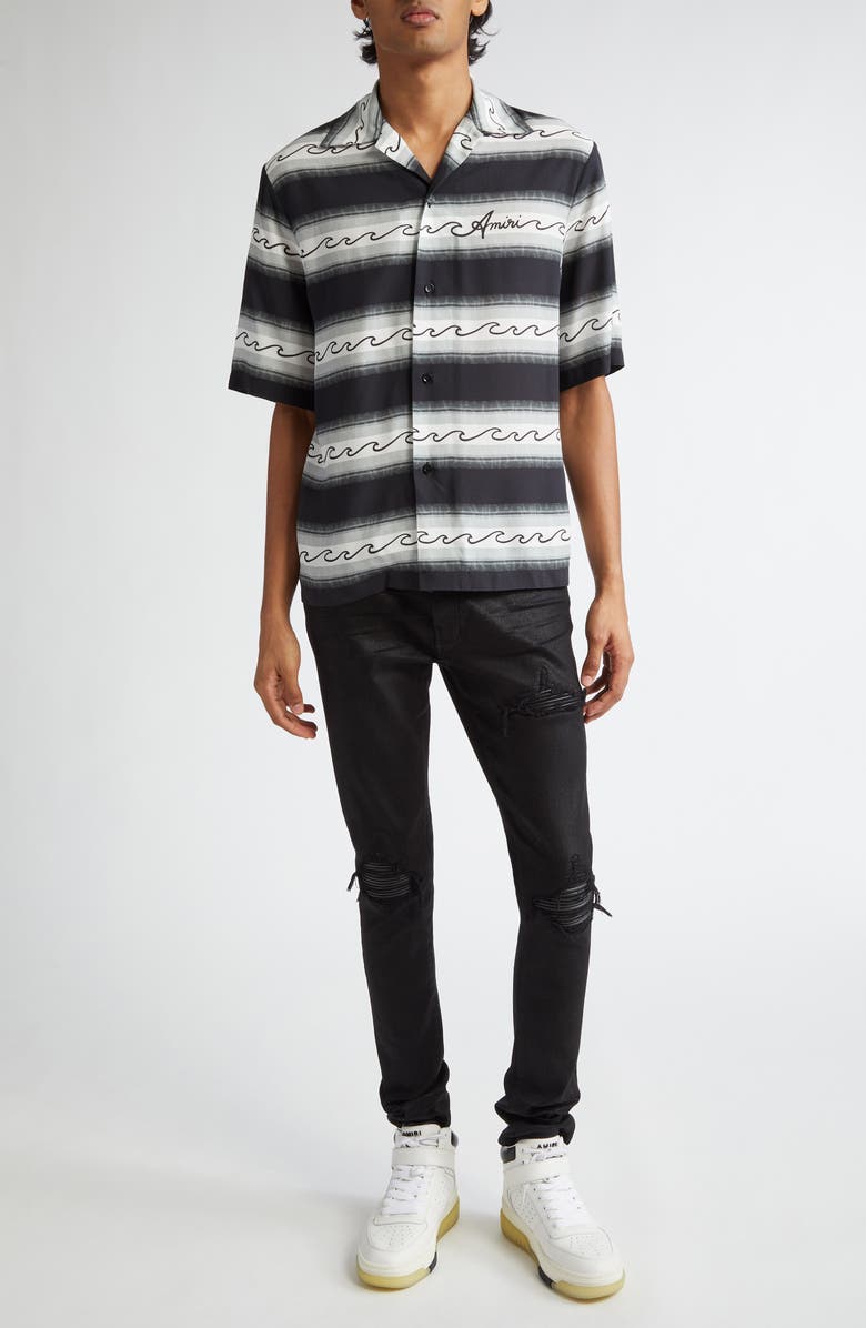 AMIRI Wave Baja Stripe Camp Shirt, Alternate, color, Black