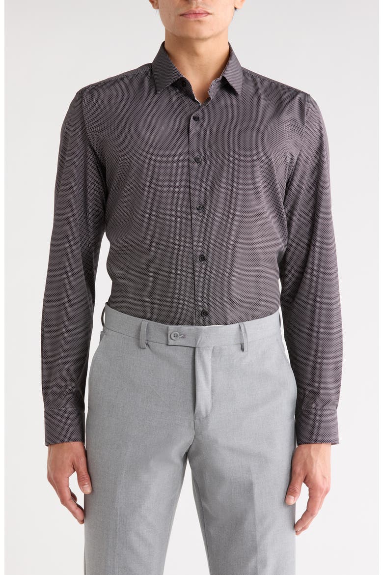 Slim Fit Performance 4-Way Stretch Dress Shirt, Main, color, BLACK