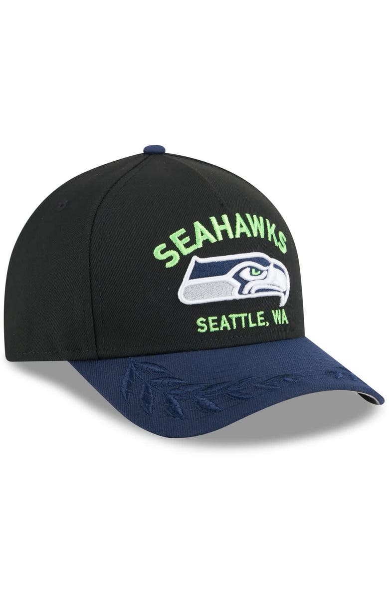 New Era Men's New Era Black/College Navy Seattle Seahawks 2025 NFL Draft 9FORTY A-Frame M-Crown Adjustable Hat, Alternate, color, Black