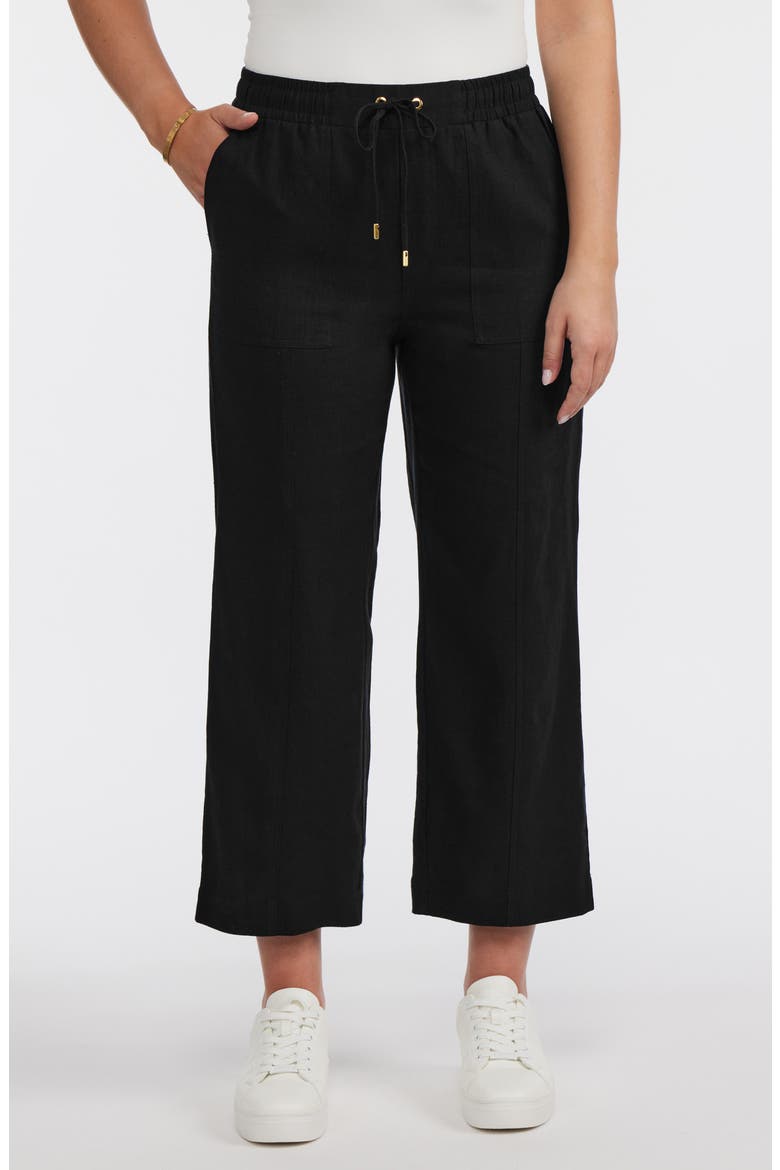 Wide Leg Linen Blend Drawstring Crop Pants, Alternate, color, BLACK