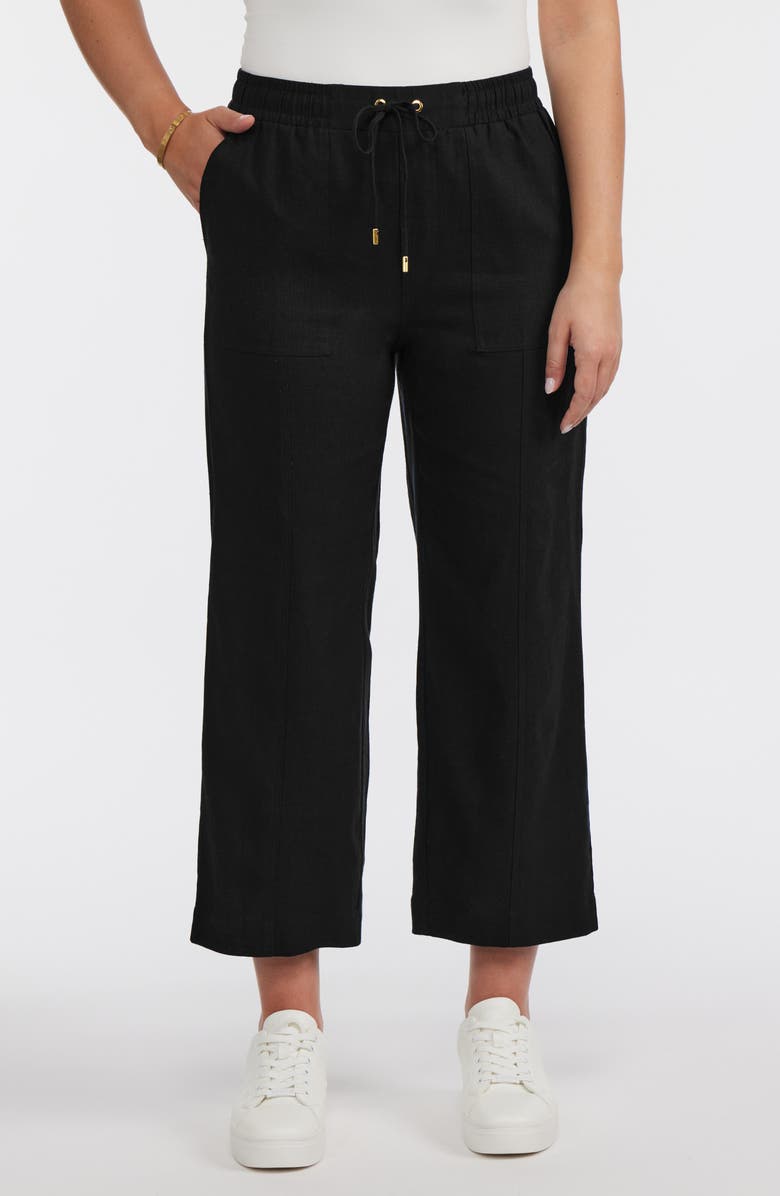 Ellen Tracy Wide Leg Linen Blend Drawstring Crop Pants, Alternate, color, 