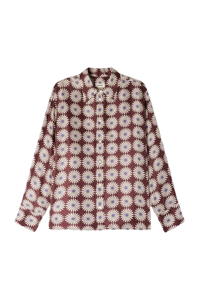 Floral print silk shirt, Alternate, color, Marron / bleu