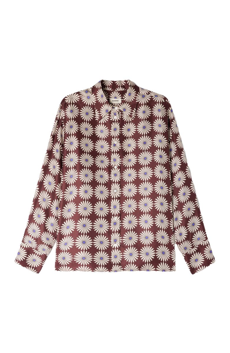 SANDRO Floral print silk shirt, Alternate, color, Marron / Bleu