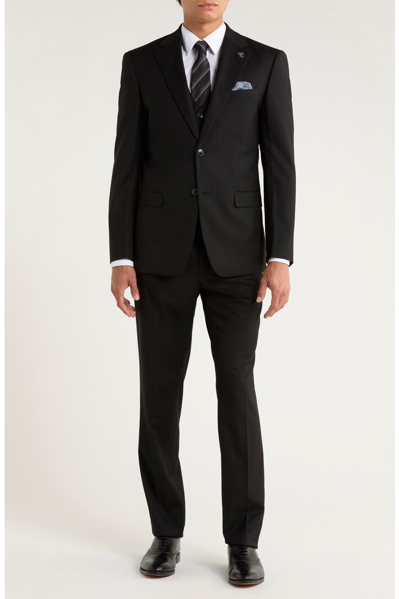 Black Mélange 3-Piece Suit, Main, color, BLACK
