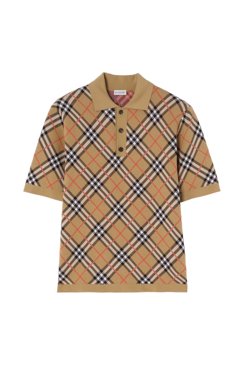 Burberry Check Cotton Blend Polo Shirt, Main, color, Sand Beige