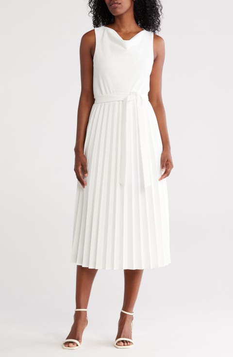 Cowl Neck Sleeveless Pleated A-Line Dress