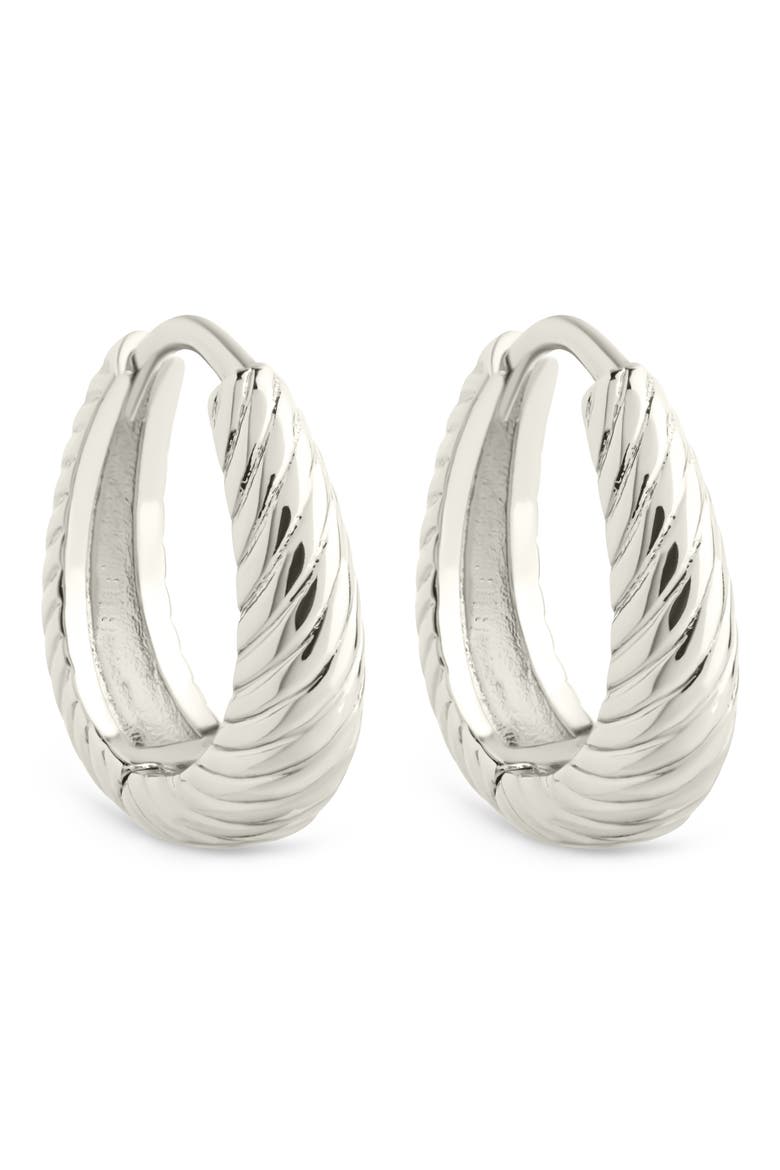 Fairley Oval Textured Huggie Hoop Earrings, Alternate, color, SILVER