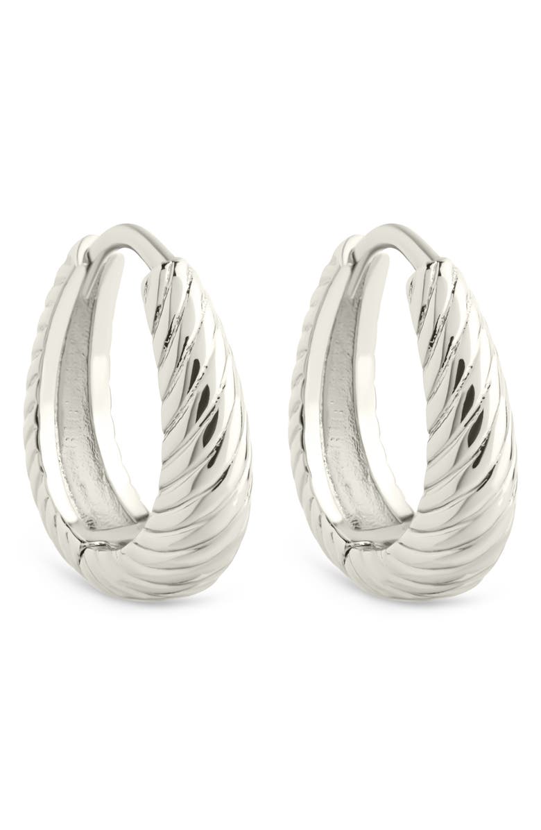 Sterling Forever Fairley Oval Textured Huggie Hoop Earrings, Alternate, color, Silver