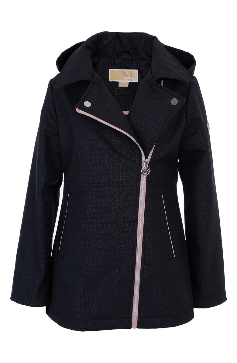 Michael Kors Kids' Hooded Asymmetric Zip Softshell Jacket, Main, color, 