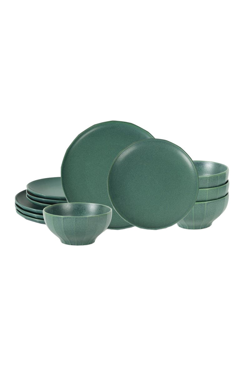 Rio Stoneware 12-Piece Dinnerware Set, Main, color, Green