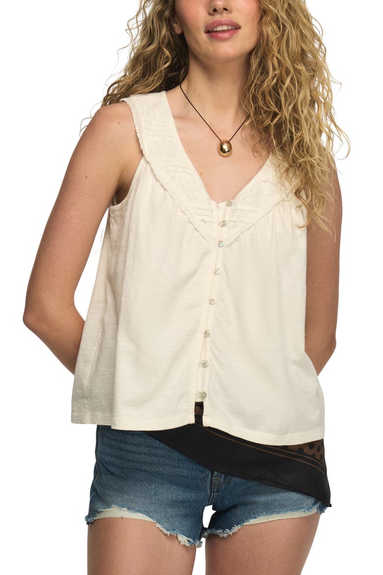 Lace Trim Sleeveless Cotton Blend Top, Main, color, WHISPER WHITE