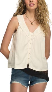 Lucky Brand Lace Trim Sleeveless Cotton Blend Top