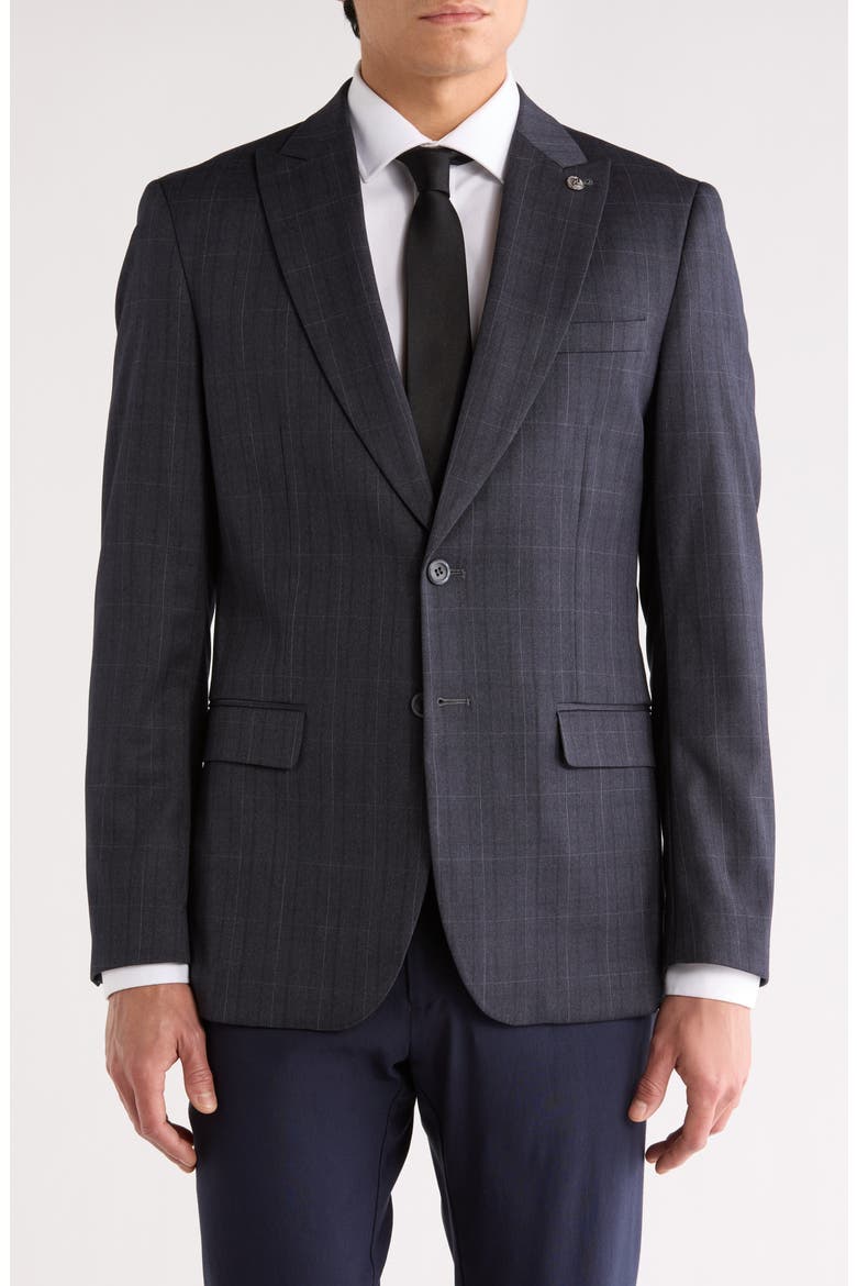 Slim Fit Plaid Blazer, Main, color, BLACK