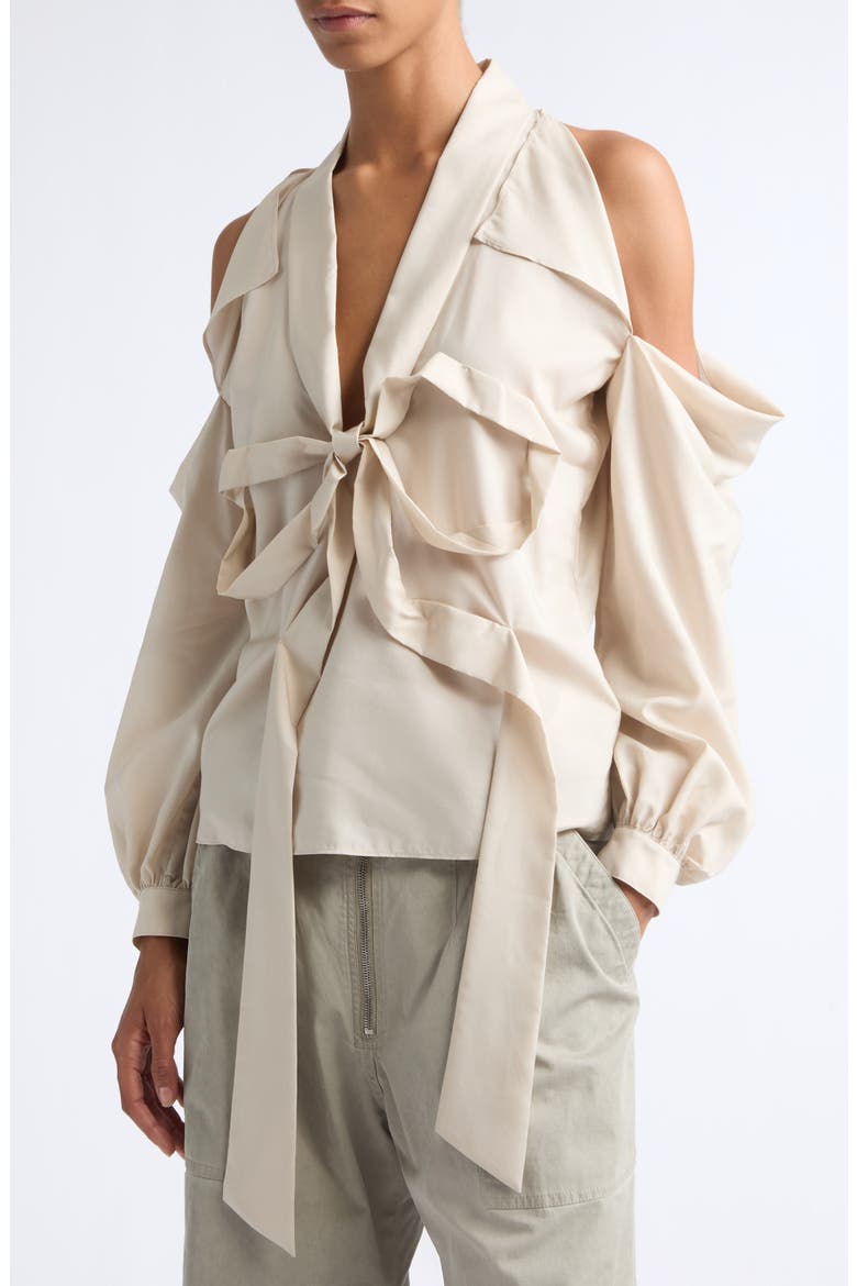 Senny Bow Fluid Cold Shoulder Top, Alternate, color, LIGHT BEIGE