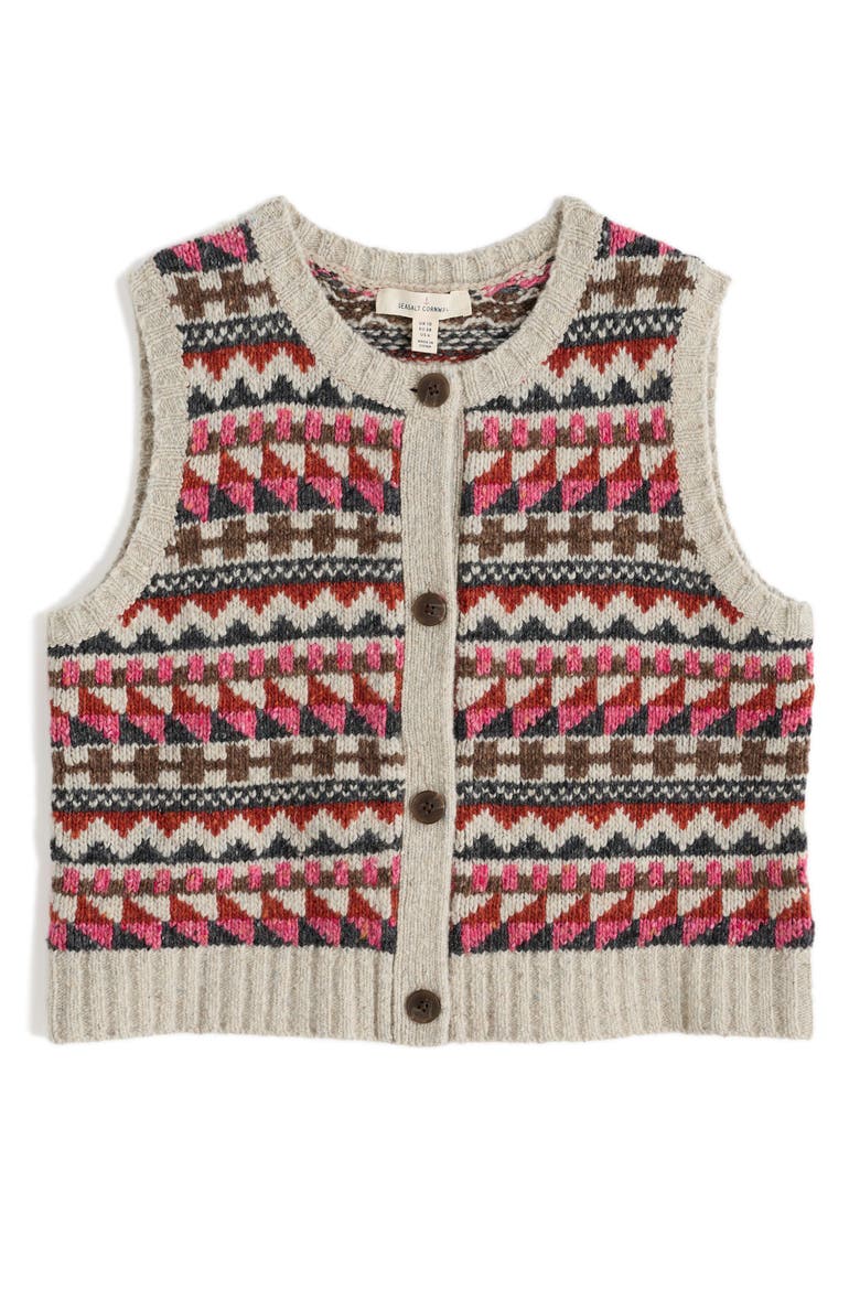 Dawson Pick Fair Isle Merino Wool Blend Sweater Vest, Alternate, color, KNIT ZIG ZAG GEO ARAN RED SAIL