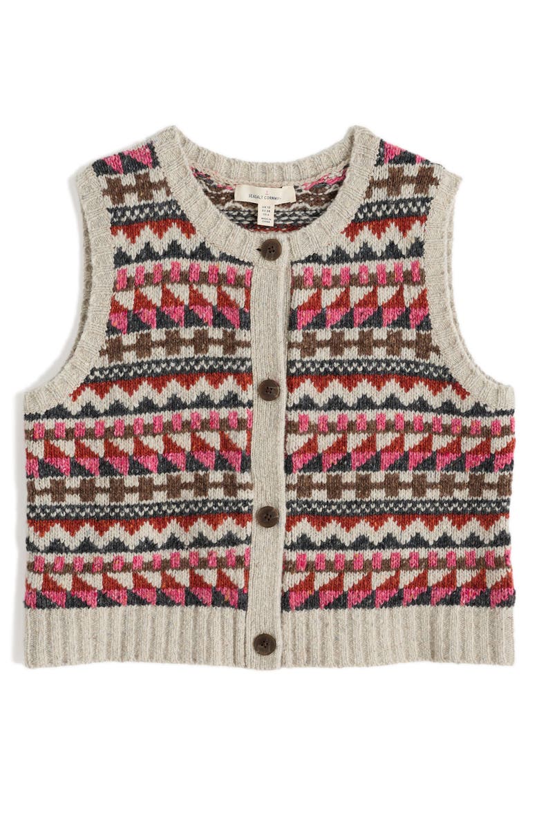 Seasalt Cornwall Dawson Pick Fair Isle Merino Wool Blend Sweater Vest, Alternate, color, Knit Zig Zag Geo Aran Red Sail