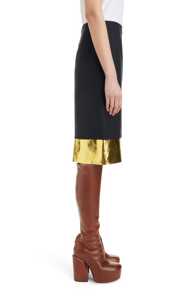 Dries Van Noten Salbina Wool Herringbone & Metallic Leather Skirt, Alternate, color, 