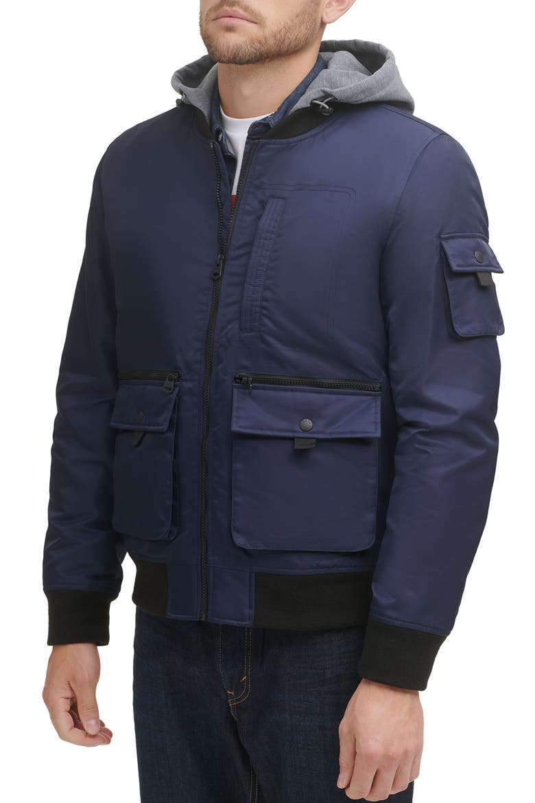 Levi's® Flight Hooded Bomber Jacket, Main, color, NAVY
