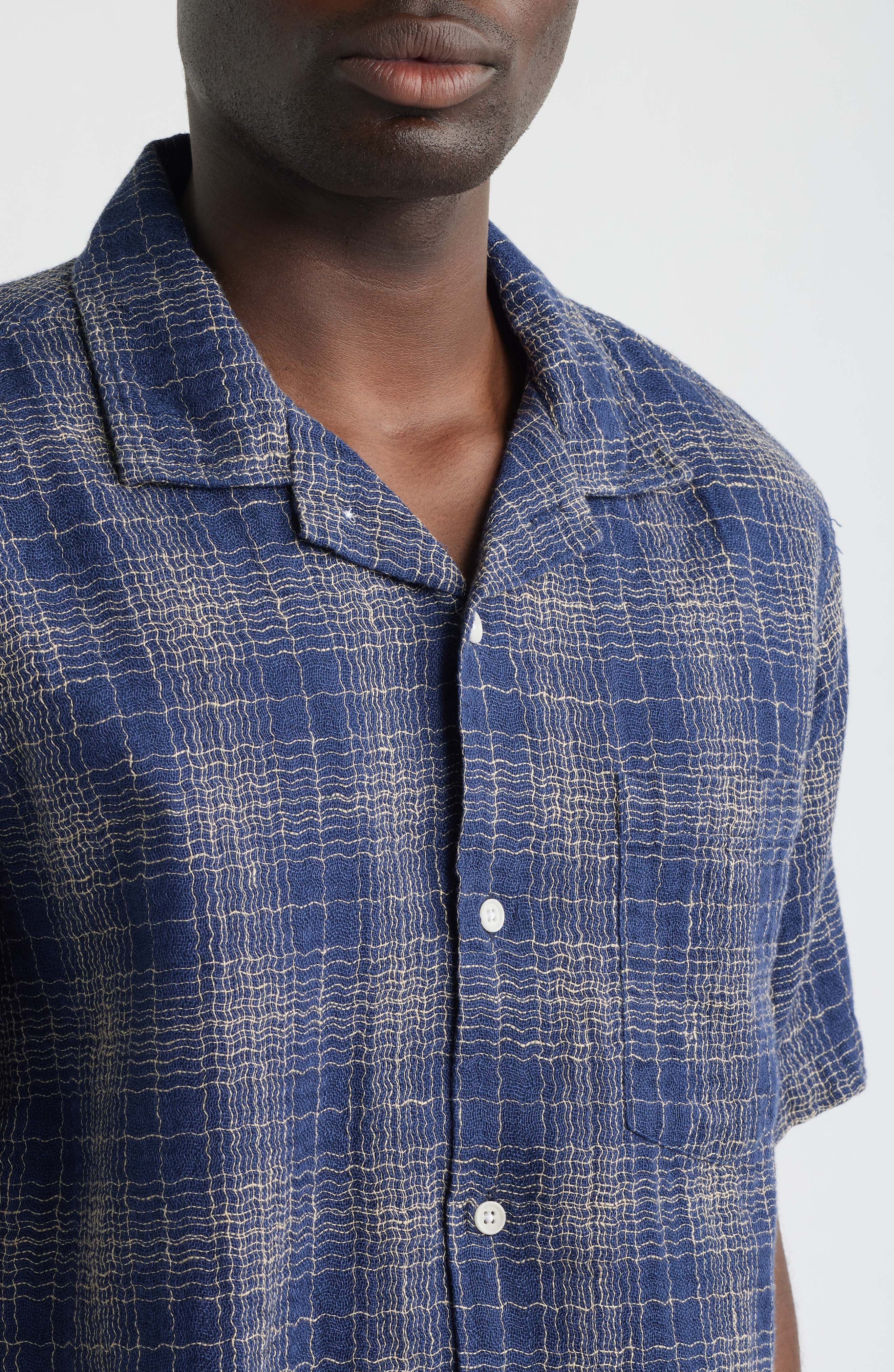 Wavy Plaid Short Sleeve Cotton & Linen Camp Shirt - image 2