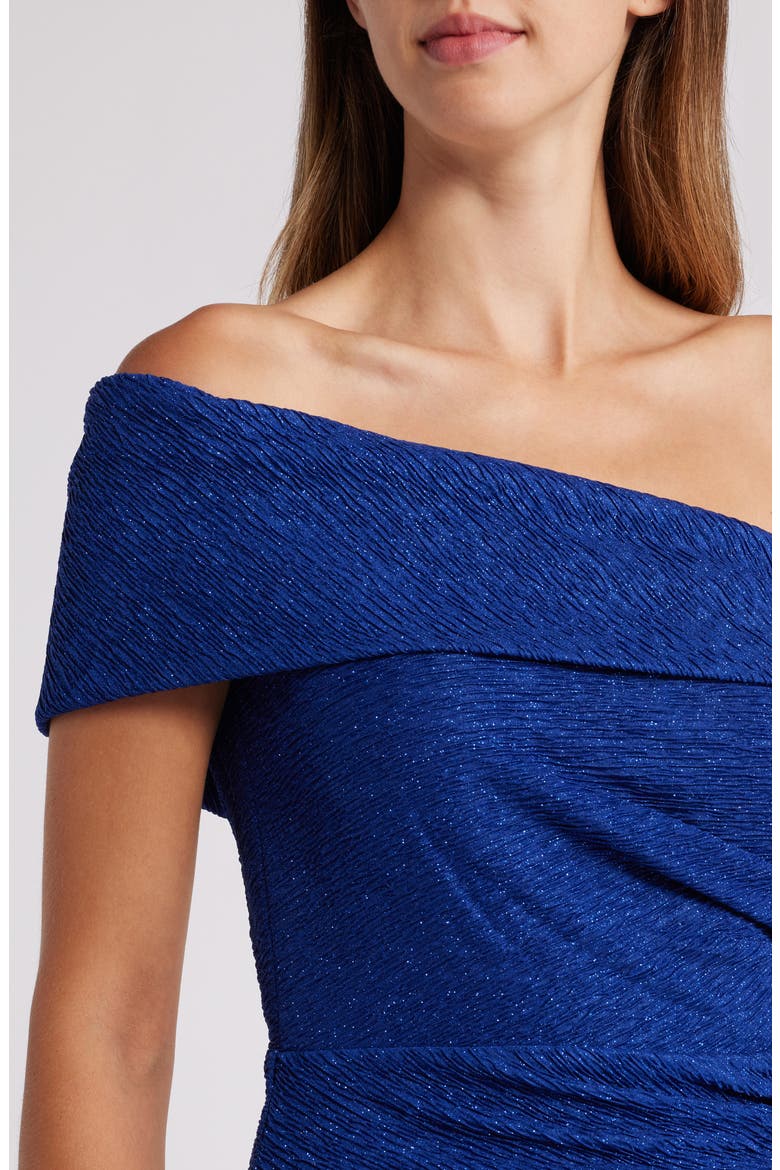 Metallic Off the Shoulder Gown, Alternate, color, COBALT