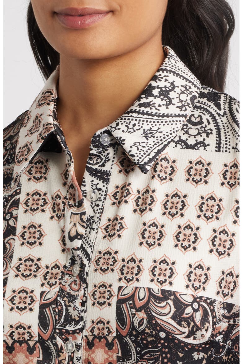Mixed Print Long Sleeve Shirtdress, Alternate, color, BLACK BROWN