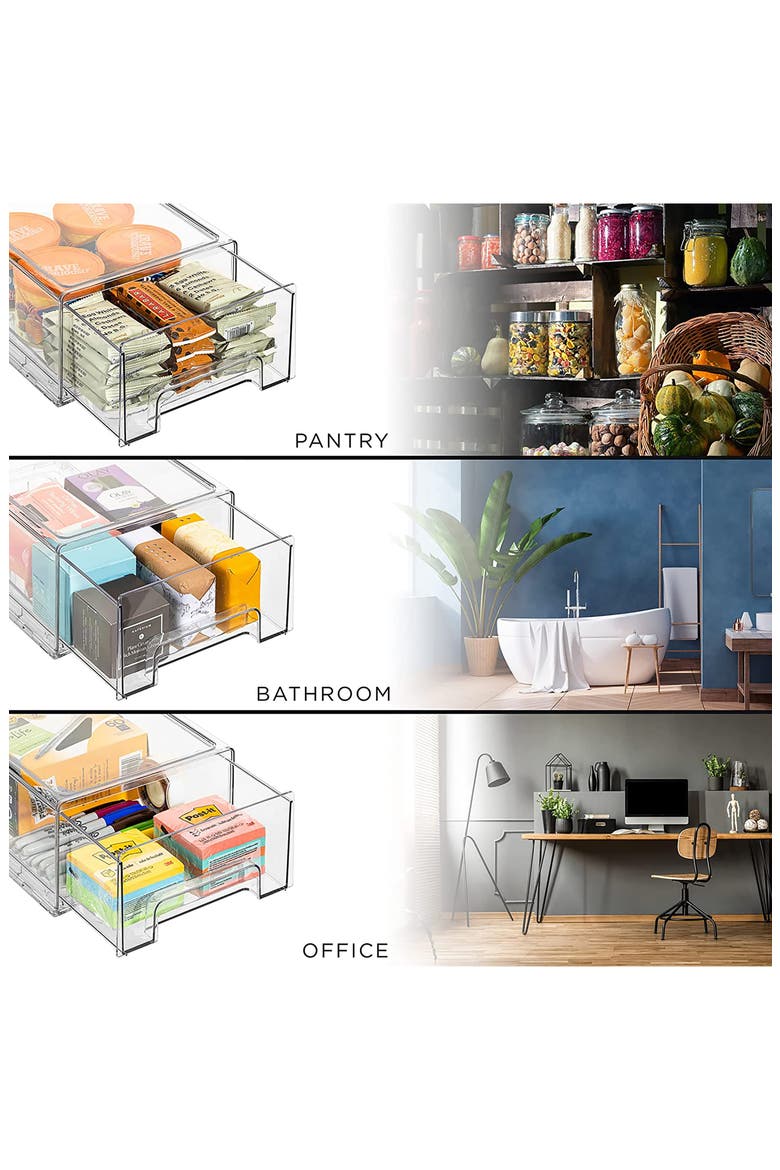 Set of 4 Stackable Fridge Bins, Alternate, color, CLEAR