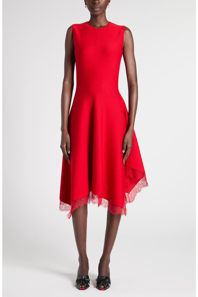 McQueen Women's Asymmetric Lace-Trim Midi Dress - Love Red