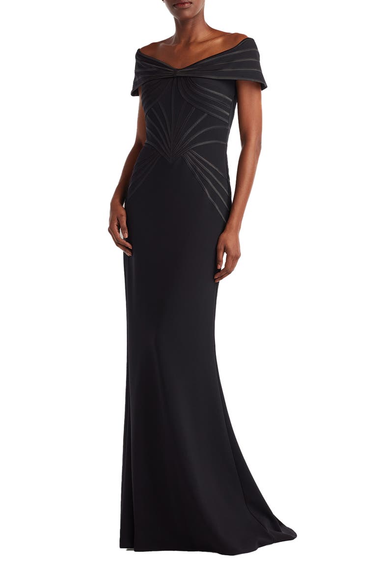 Off the Shoulder Corset Bodice Gown, Main, color, BLACK