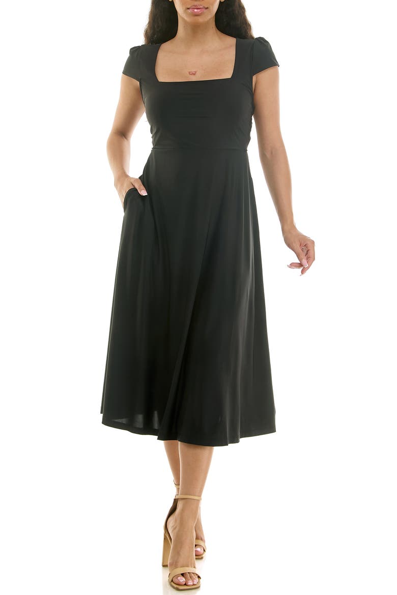 Cap Sleeve Fit & Flare Dress, Main, color, BLACK