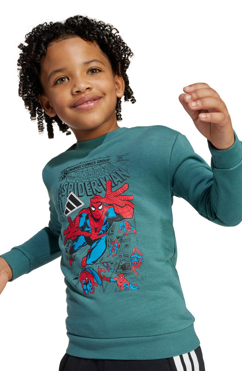adidas Originals Kids' x Marvel Spider-Man Sweatshirt & Track Pants Set, Alternate, color, Pretea/Whi