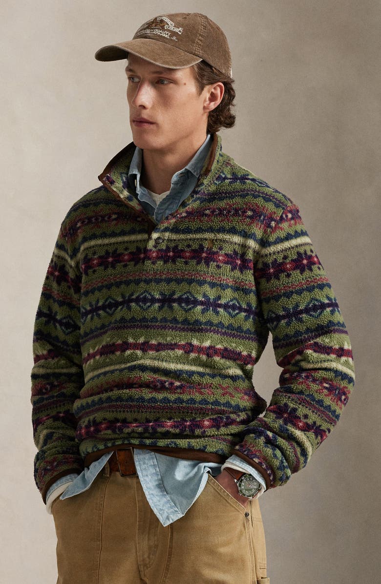 Polo Ralph Lauren Fair Isle-Inspired Fleece Pullover, Alternate, color, Olive