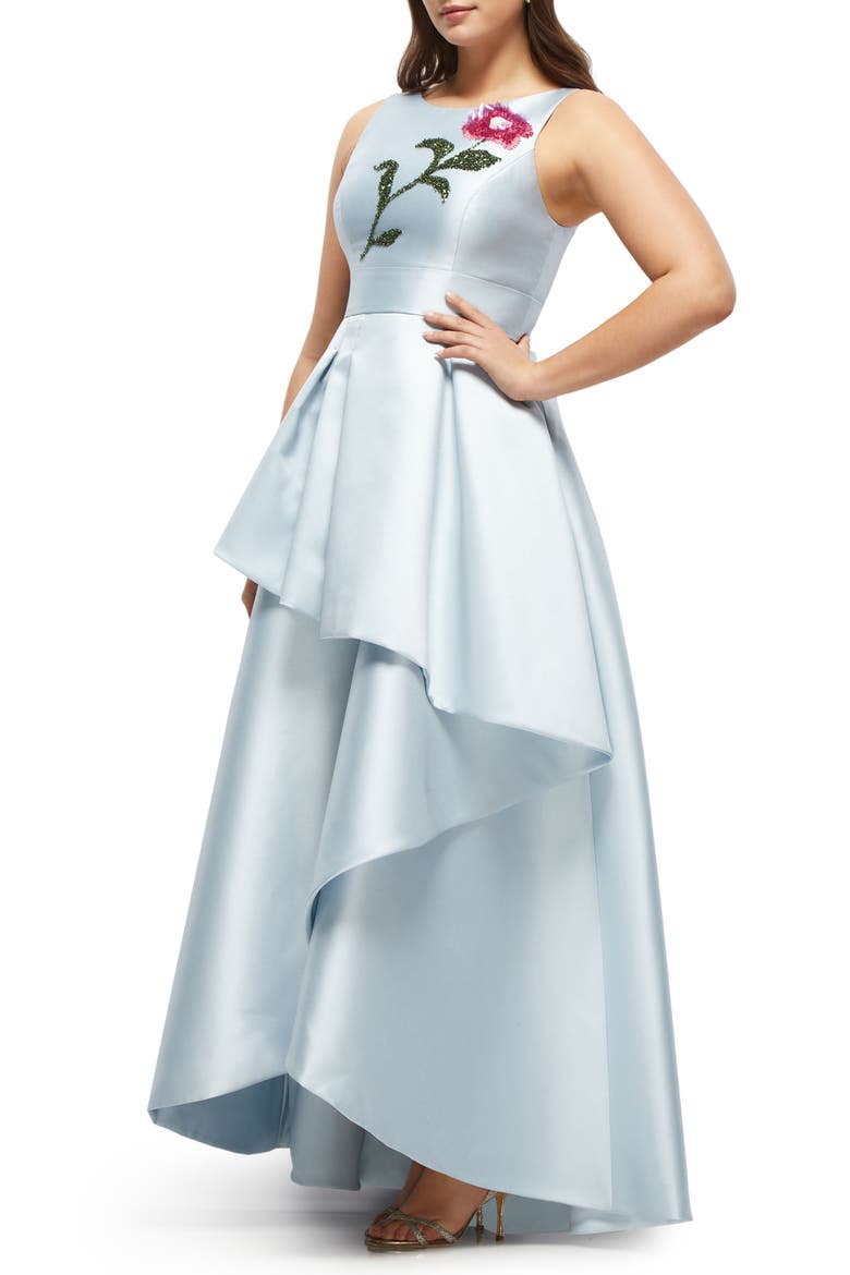 Beaded Flower Sleeveless High-Low Gown, Alternate, color, MIST