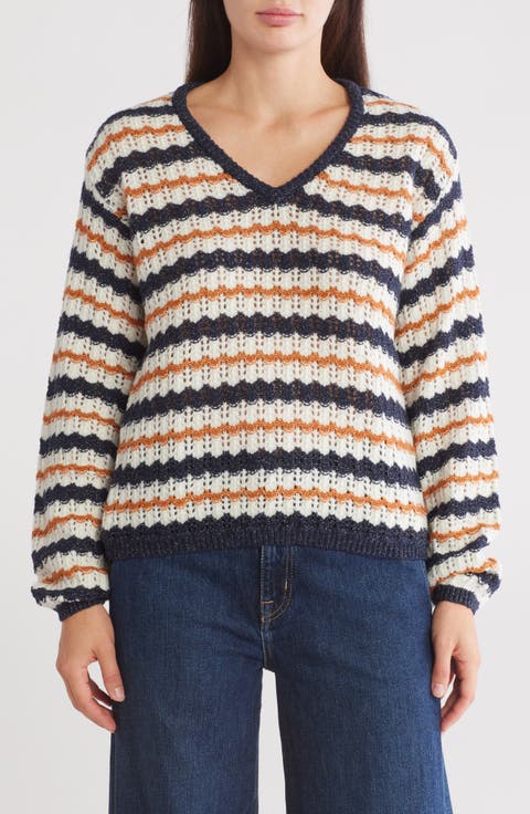 Zig Zag Knit V-Neck Pullover Sweater