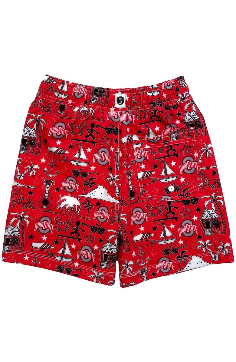 Wes & Willy Youth Wes & Willy Scarlet Ohio State Buckeyes Luau Swim Trunks, Alternate, color, 