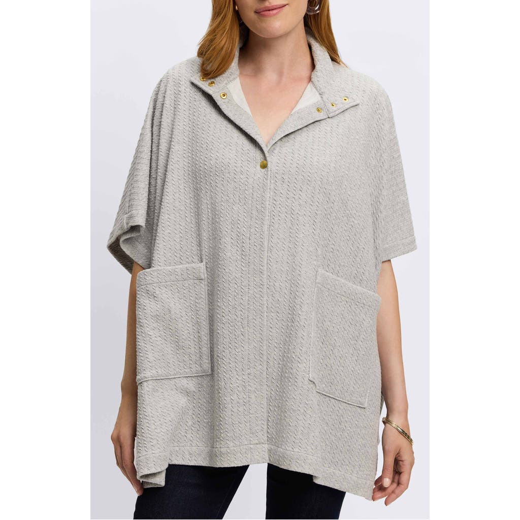 Foxcroft Aspyn Cable Stitch Snap Front Knit Cape In Charcoal Heather
