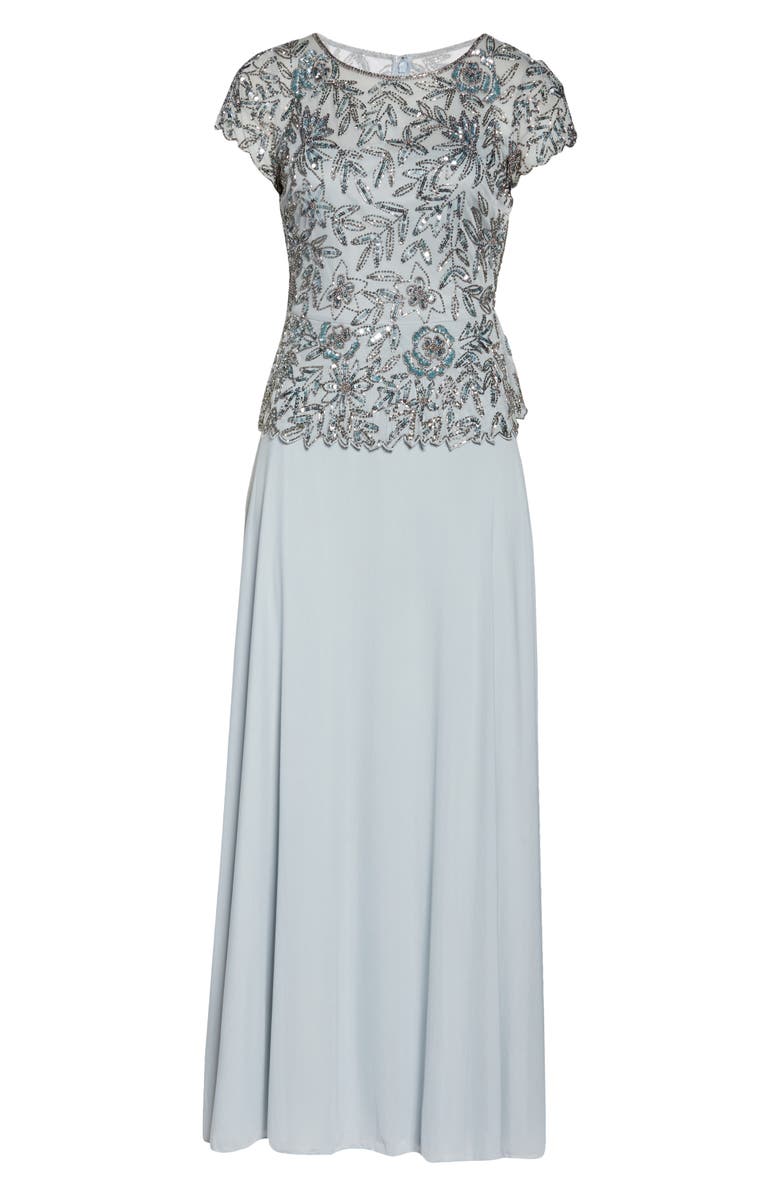 Pisarro Nights Beaded Mesh Mock Two-Piece Gown, Alternate, color, Ice