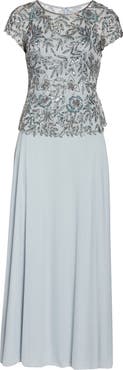 Pisarro Nights Beaded Mesh Mock Two-Piece Gown