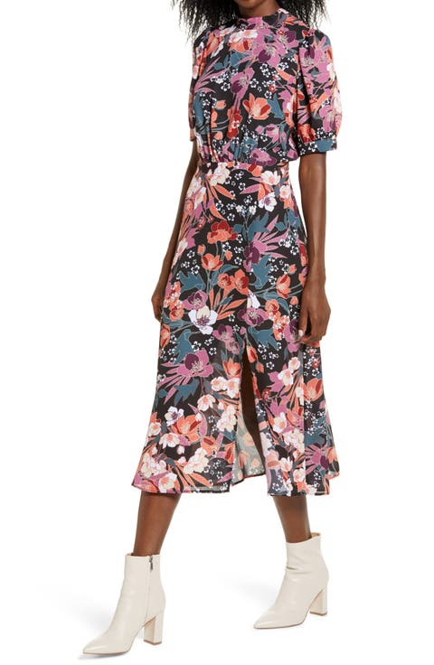 Floral Puff Sleeve Midi Dress