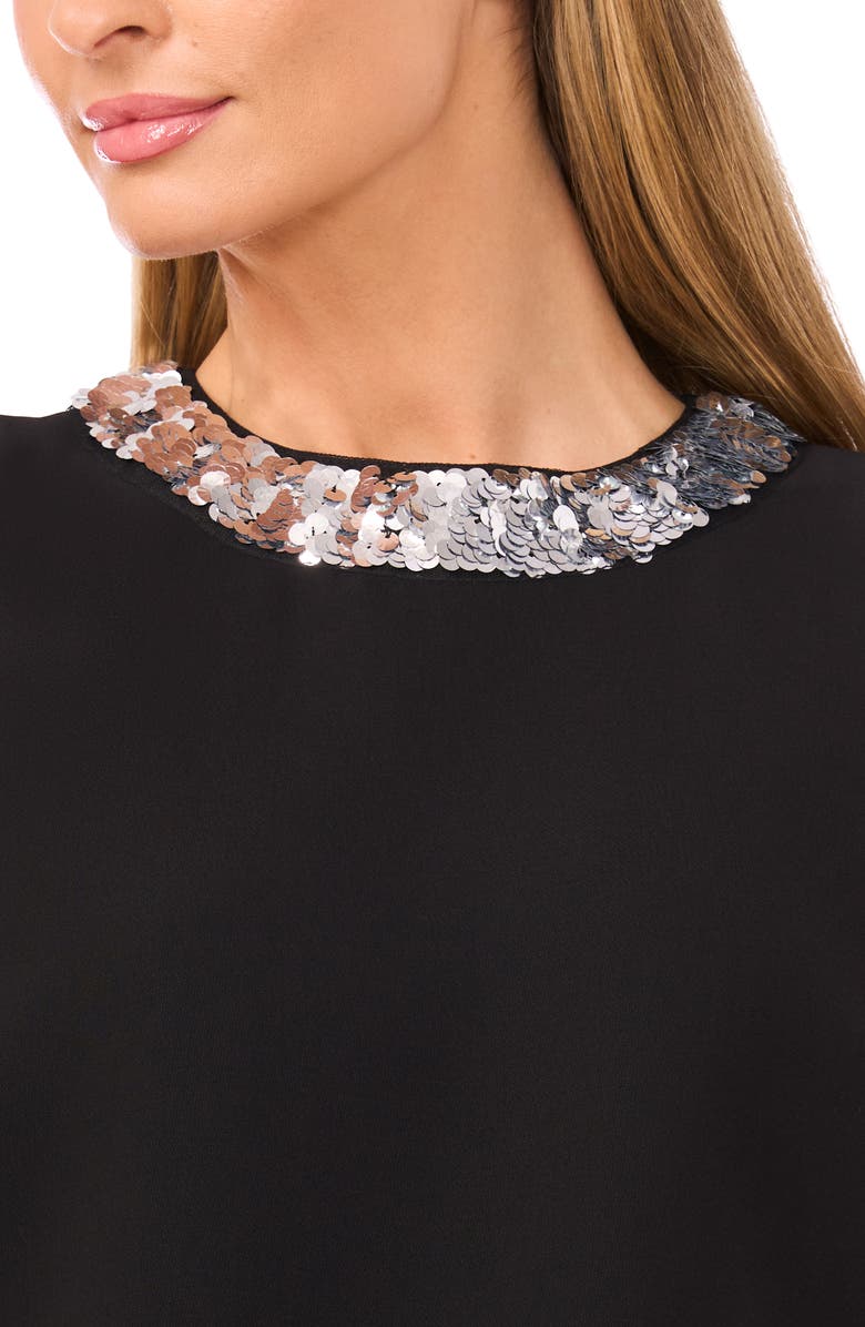 CeCe Sequin Paillette Collar Crepe Tank, Alternate, color, Rich Black