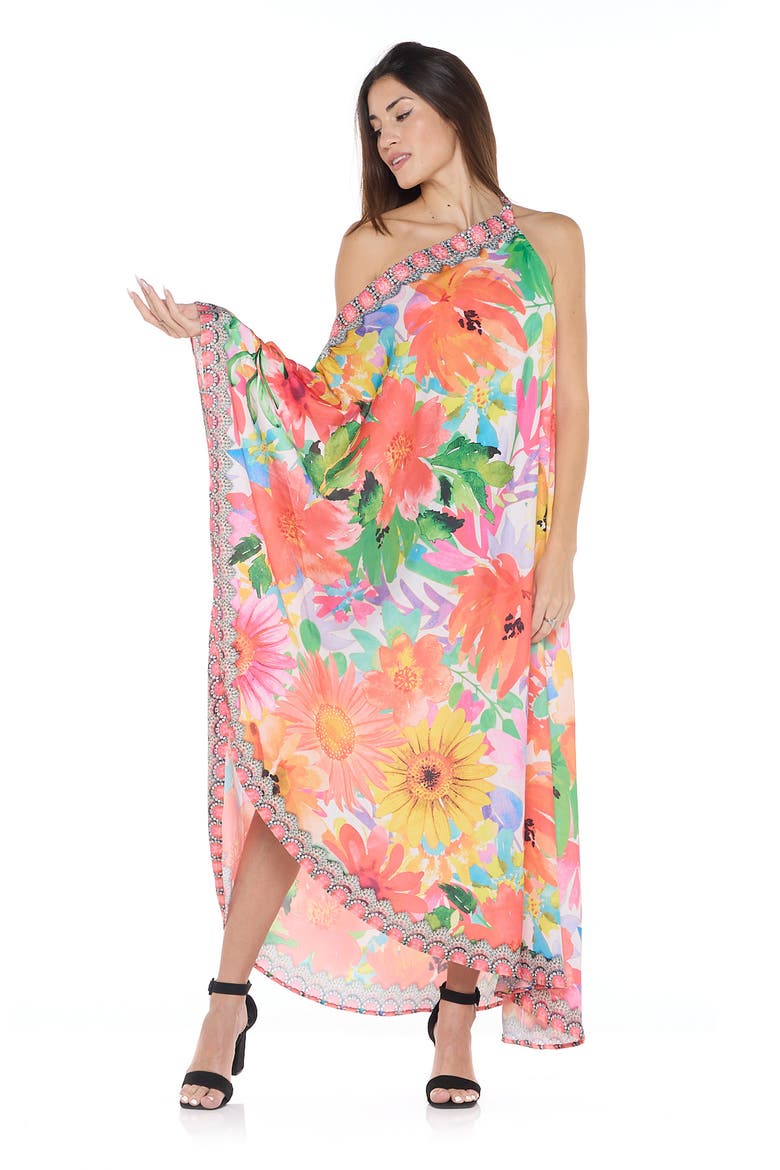 Floral One-Shoulder Cover-Up Dress, Alternate, color, ORANGE