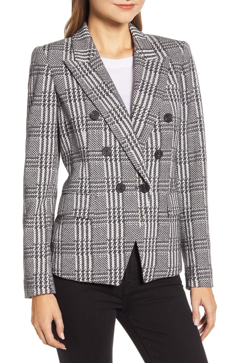 Tommy Hilfiger Houndstooth Check Double Breasted Cotton Blend Jacket, Alternate, color,