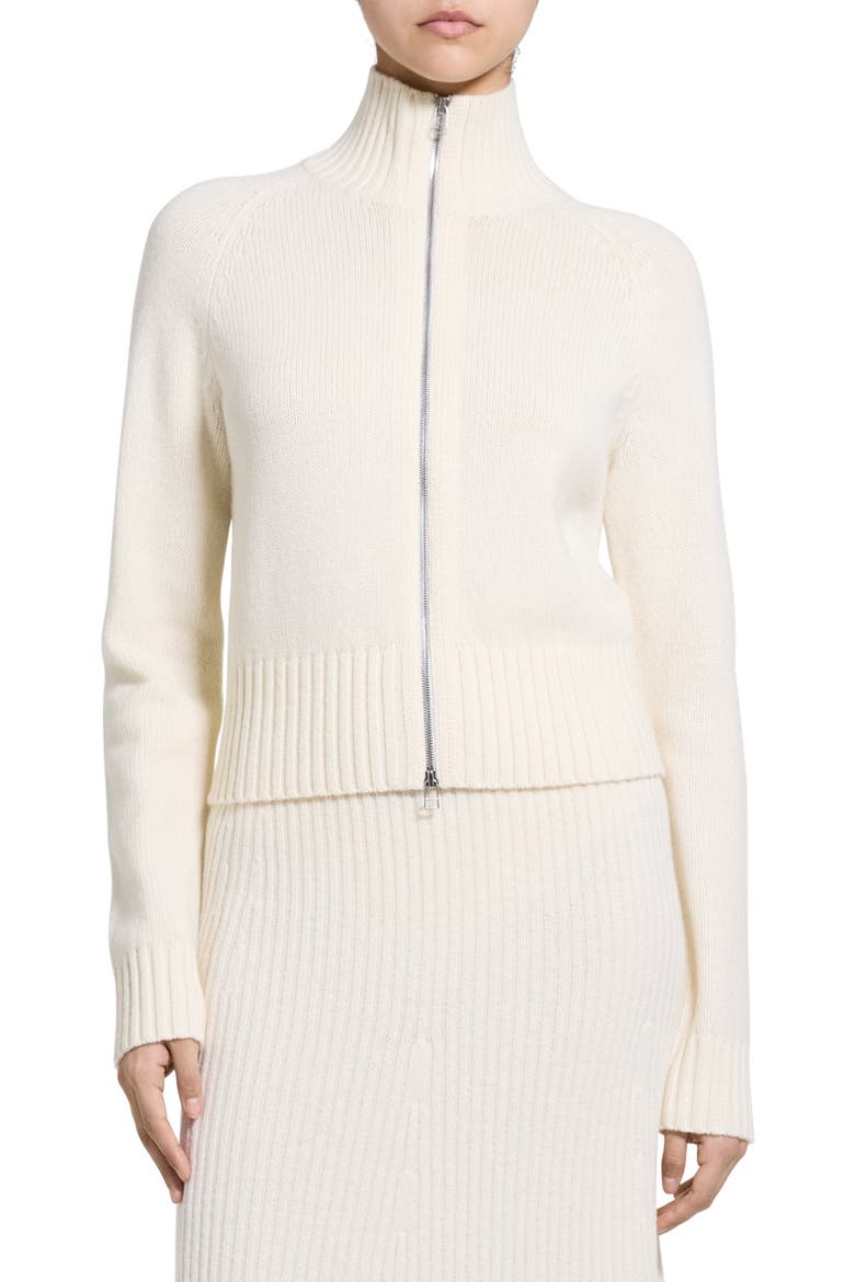 Raglan Zip Wool & Cashmere Cardigan, Main, color, IVORY
