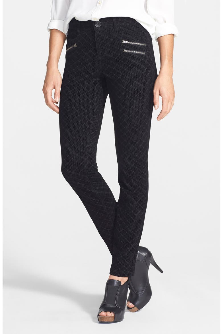 Flocked Plaid Pants (Nordstrom Exclusive), Main, color, BLACK