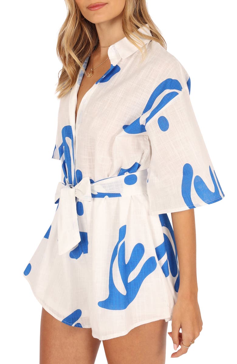 Petal & Pup Kellie Cotton Romper, Alternate, color, White/ Blue