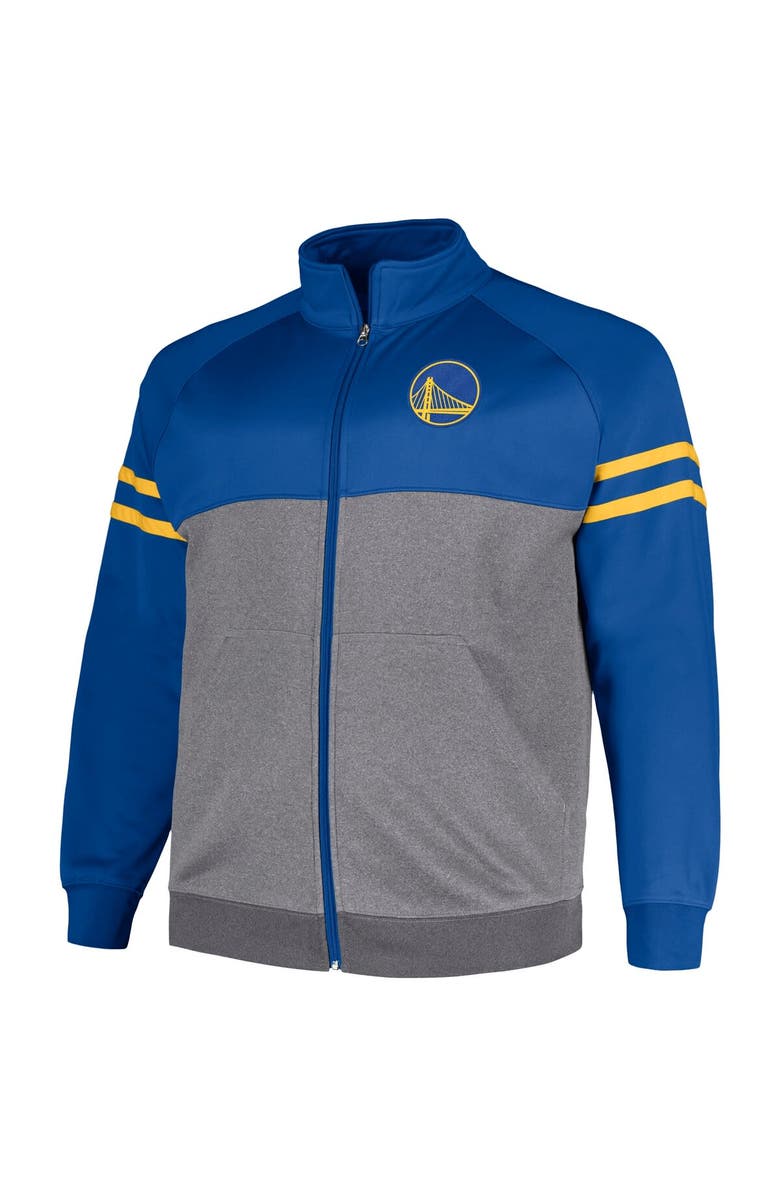 FANATICS Men's Fanatics Branded Royal/Heather Gray Golden State Warriors Big & Tall Pieced Stripe Raglan Full-Zip Track Jacket, Alternate, color, Royal