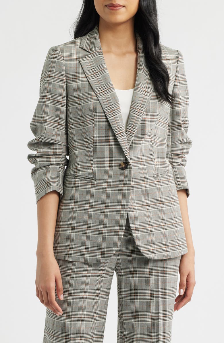 Anne Klein Windowpane Plaid Scrunch Sleeve Jacket, Alternate, color, Anne Black Multi