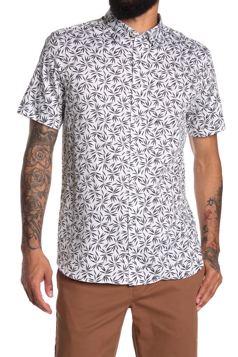 Krosa Slim Fit Short Sleeve Button-Up Shirt, Main, color, NAVY
