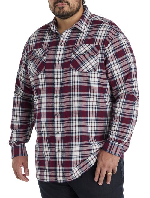 True Nation By Dxl Big & Tall Plaid Rolled-sleeve Sport Shirt In Red Multi