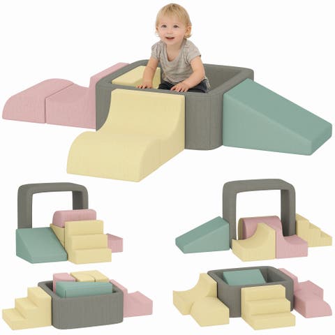 7-Piece Modular Foam Baby Climbing Blocks with 28D High-Density Foam, Corduroy Covers, Indoor Activity Set for 3-6, Multicolor