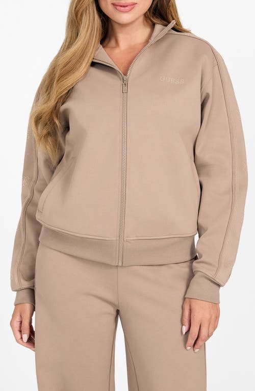 Guess Octavia High Neck Full Zip Sweatshirt In Brown